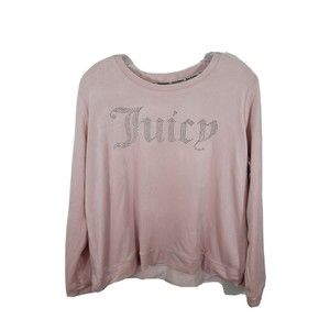 Juicy Couture Size Large Pink Velour Rhinestone Crewneck Pullover Sweatshirt
